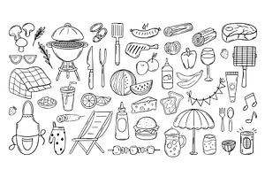 Bbq party doodle. Barbeque elements, a Food Illustration by Valerie Bodnar