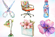 Watercolor Spring Office Day Clipart, a Seasonal Illustration by Canvas Craft (Thumbnail 1 of 3)