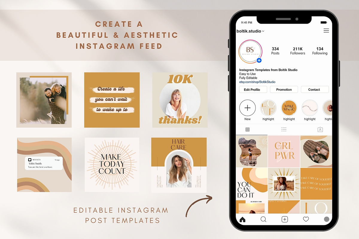Boho Social Media Templates Canva, a Social Media Template by Boltik Studio (Photo 2 of 9)