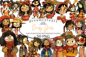 Quirky Girls Clipart, an Illustration by DreamCafeArt