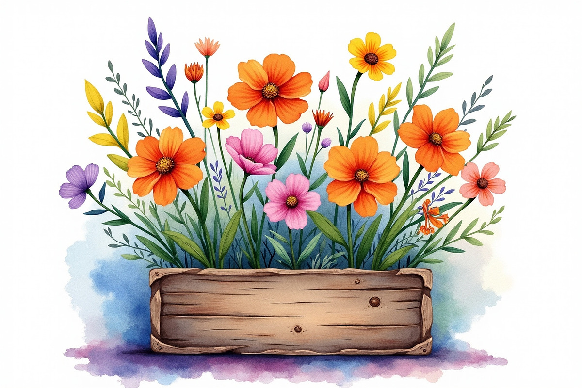 Wildflowers In Wooden Box Clipart Ki, an Illustration by hafijul (Photo 3 of 14)