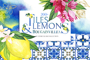 Blue Tiles Lemons Bougainvillea