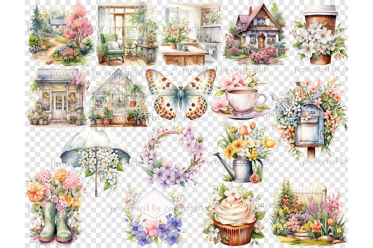 Spring Watercolor Clipart Bundle PNG, a Seasonal Illustration by GlamArtZhanna (Photo 6 of 6)