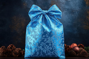 Beautiful blue gift bag with intrica, a Photo by Tanuart