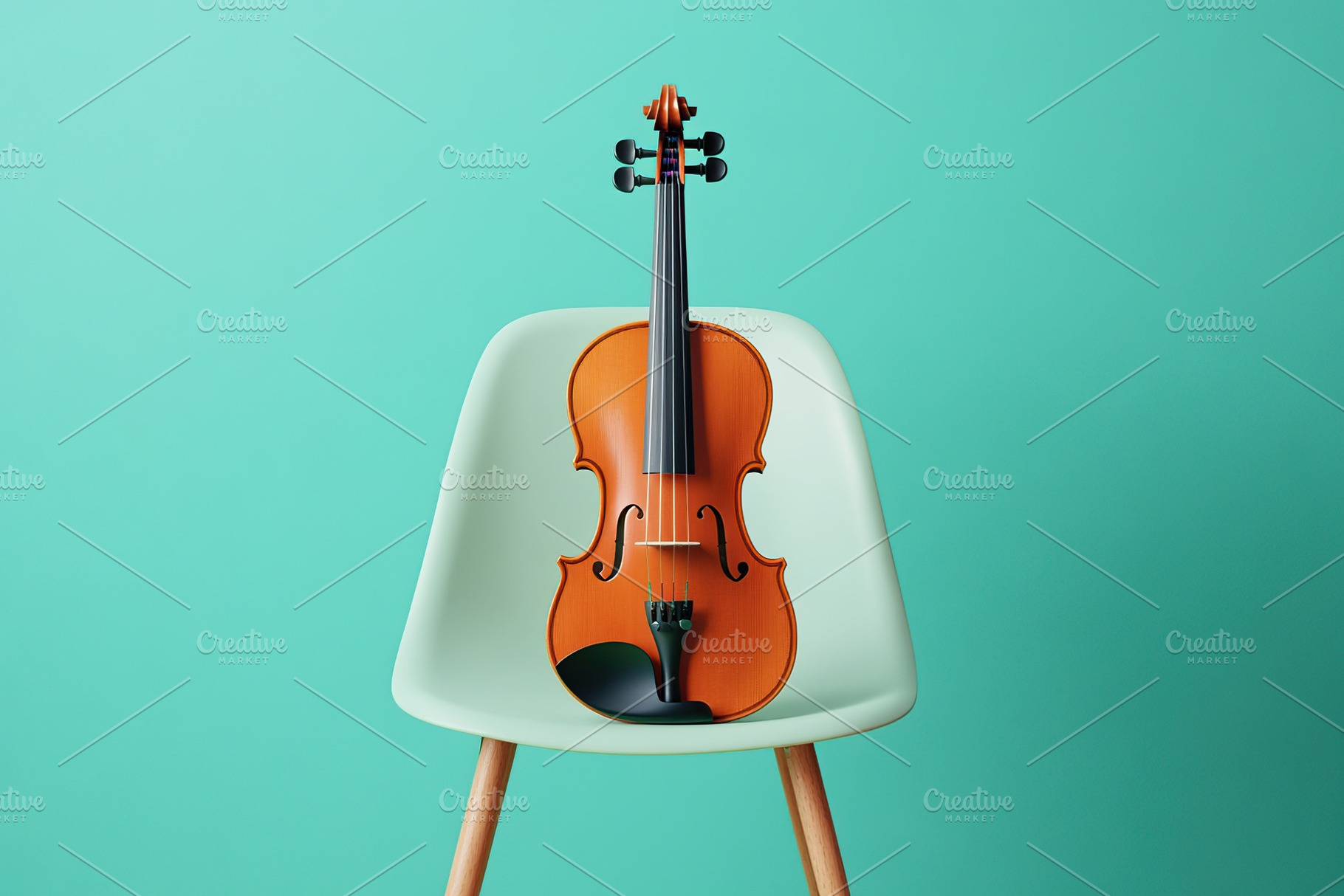 Violin on the chair on mint color background, an Arts & Entertainment Photo by AlyaAnd