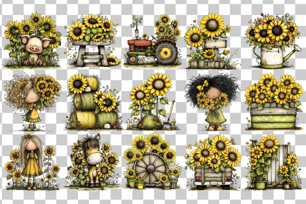 Sunflower Farm PNG Clipart Bundle, a Seasonal Illustration by Nicolle's Colorful Art (Photo 3 of 5)