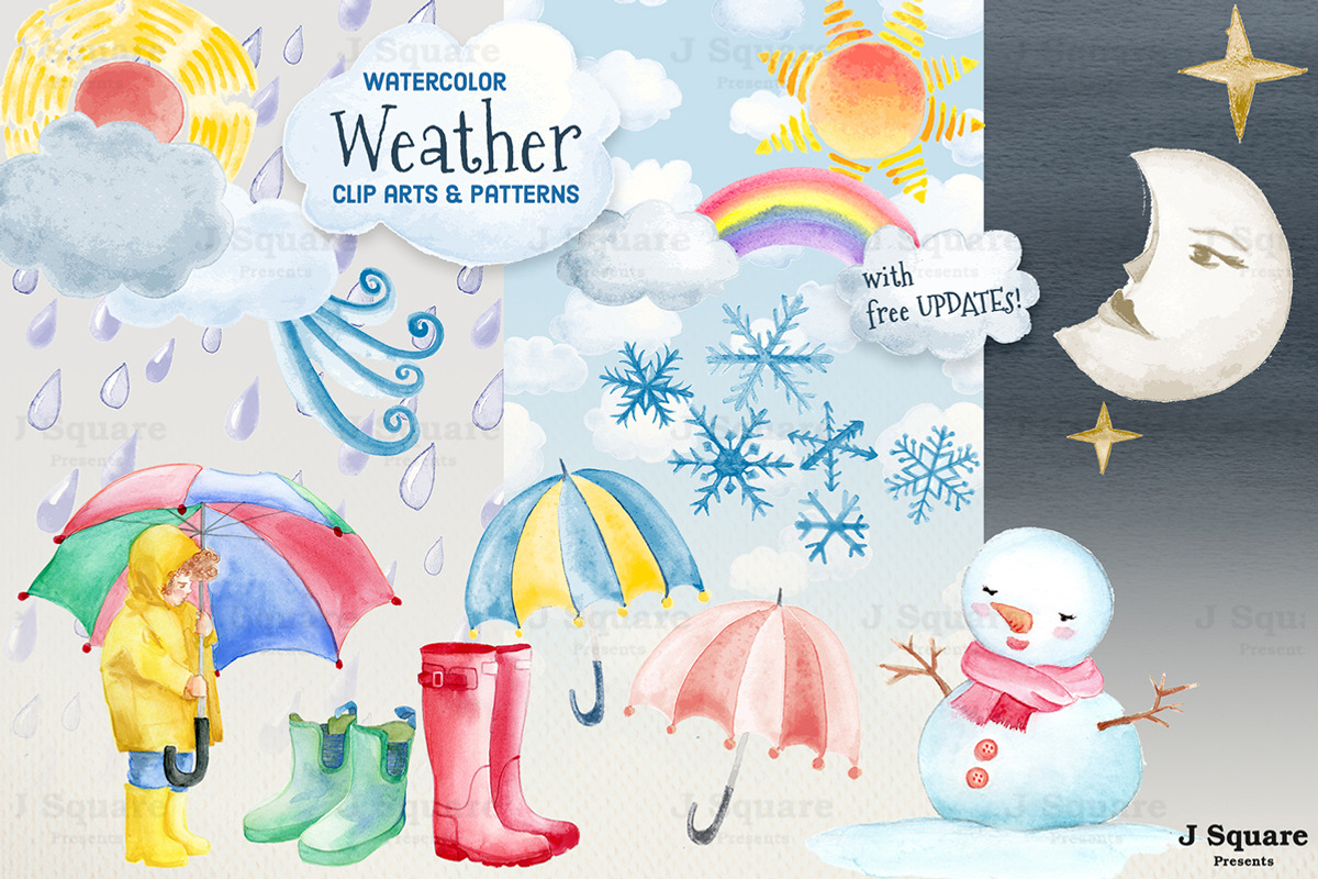 Watercolor Weather Clip Art Bundle, an Illustration by JSquarePresents (Photo 1 of 5)