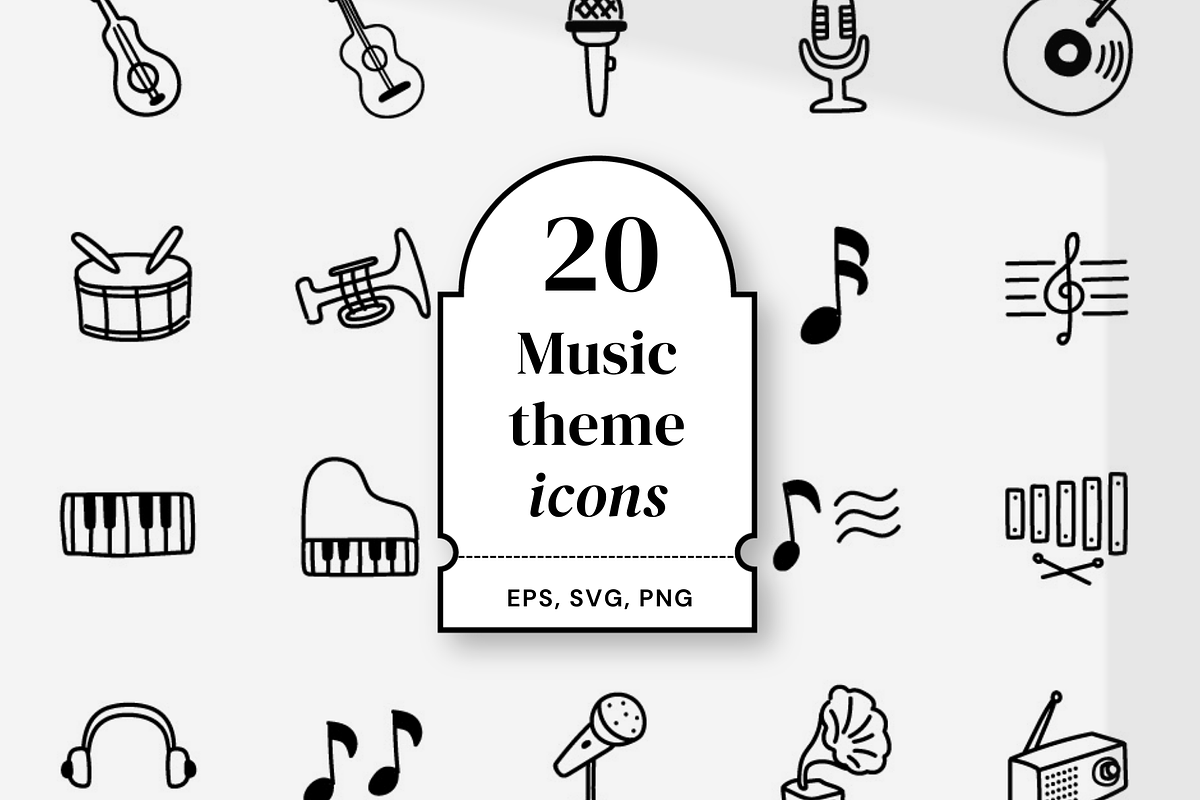 20 Hand drawn music icons, an Outline Icon by Pinkbrush