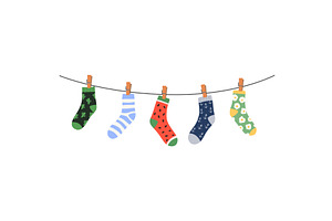 Socks on rope. Cotton or wool sock, an Object Illustration by Nadzin