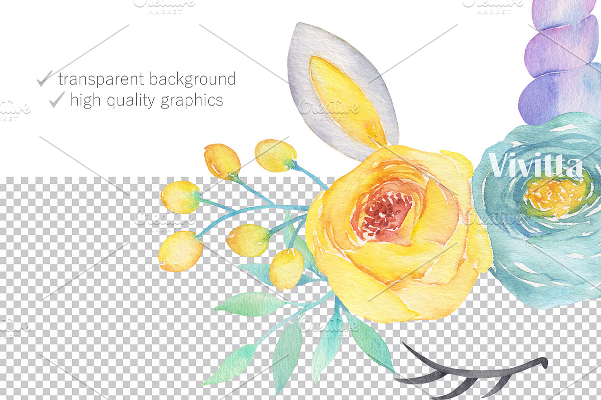 Watercolor Unicorn floral clipart, an Animal Illustration by Vivitta (Photo 3 of 4)