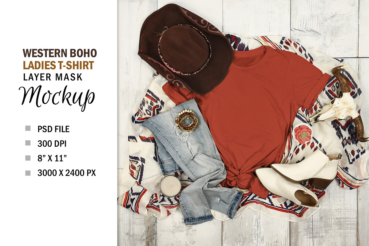 Western Country Boho T-Shirt  Mockup, a Shirt Mockup by HaywireMedia & Mockups (Photo 2 of 4)
