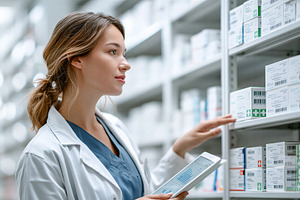 Pharmacist examining medicine
