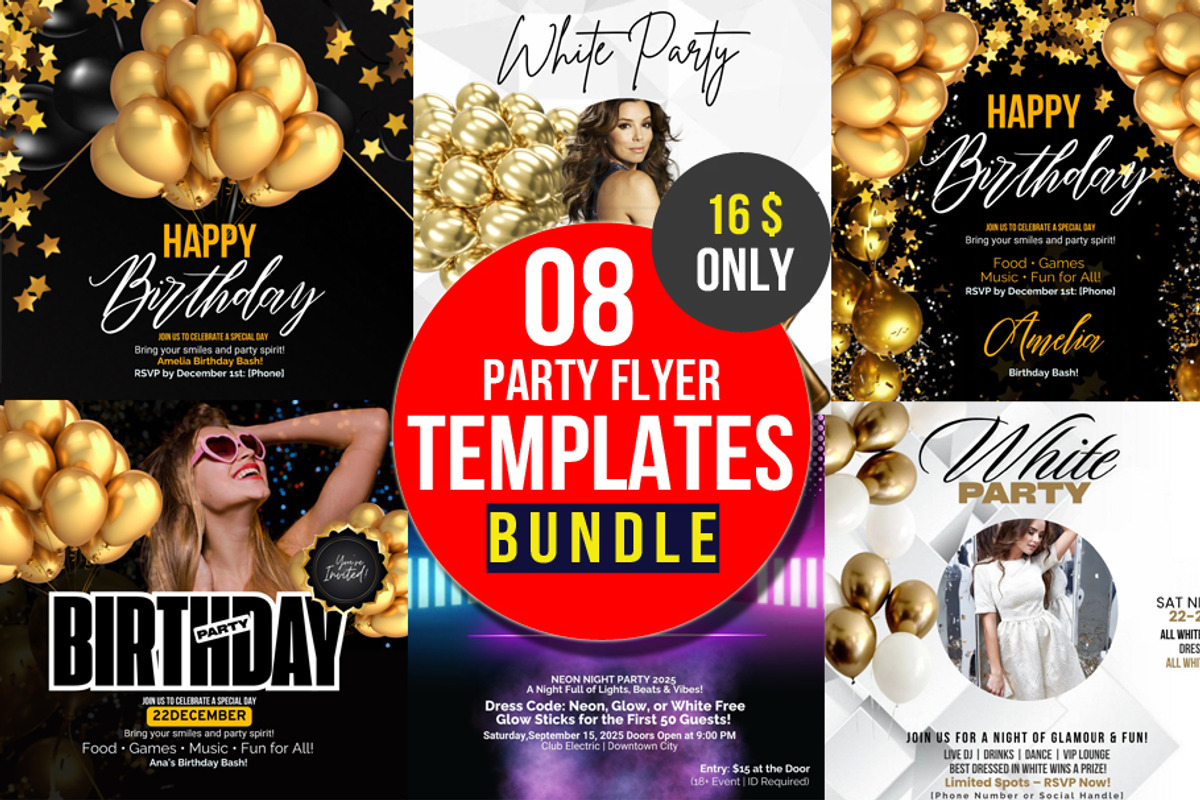 8 Party Flyers Bundle | Canva, a Graphic by graphicforest (Photo 1 of 10)