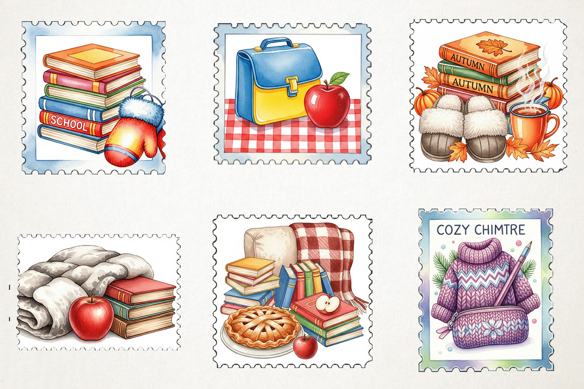 Cozy Back To School Postage Stamp, an Illustration by RobertsArt (Photo 3 of 5)