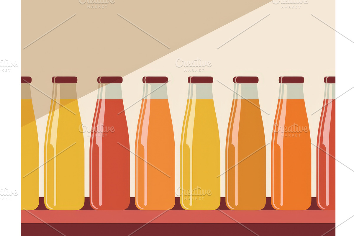 Colorful assortment of juice bottles, an Illustration by tilialucida