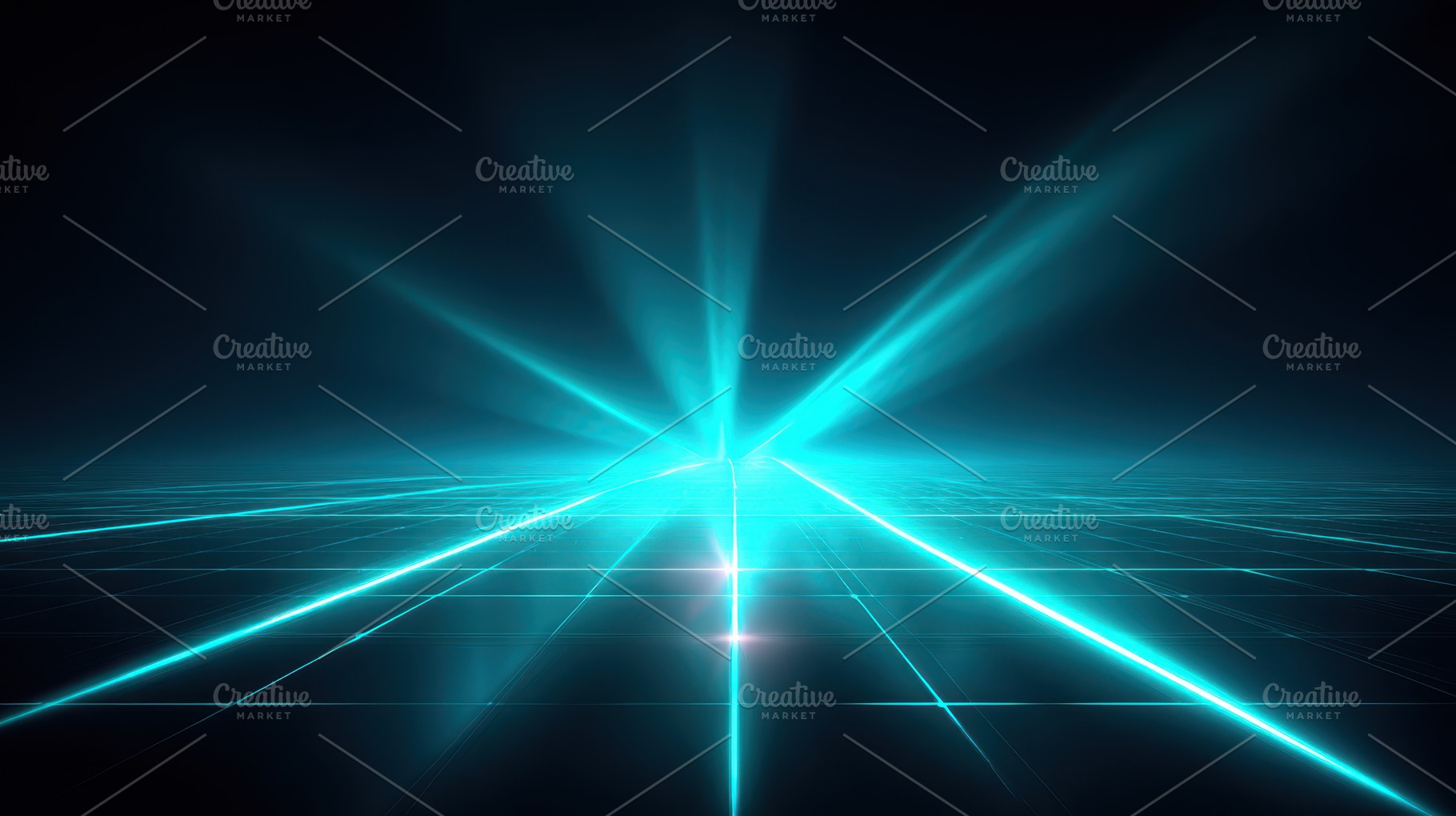 Futuristic digital landscape with glowing blue beams, an Abstract Photo by AlyaAnd