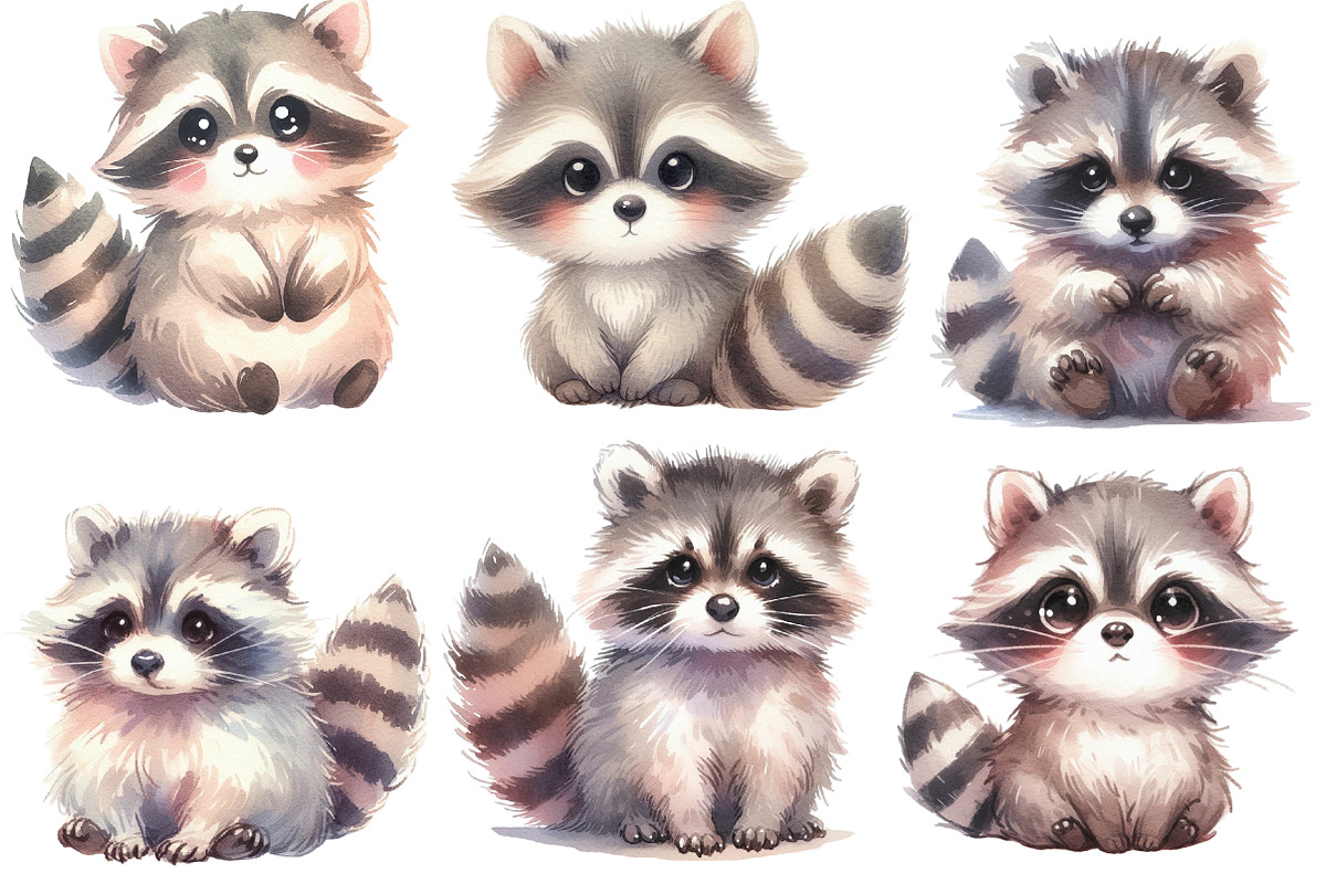 Watercolor Raccoon clipart, an Illustration by Designworld (Photo 2 of 5)