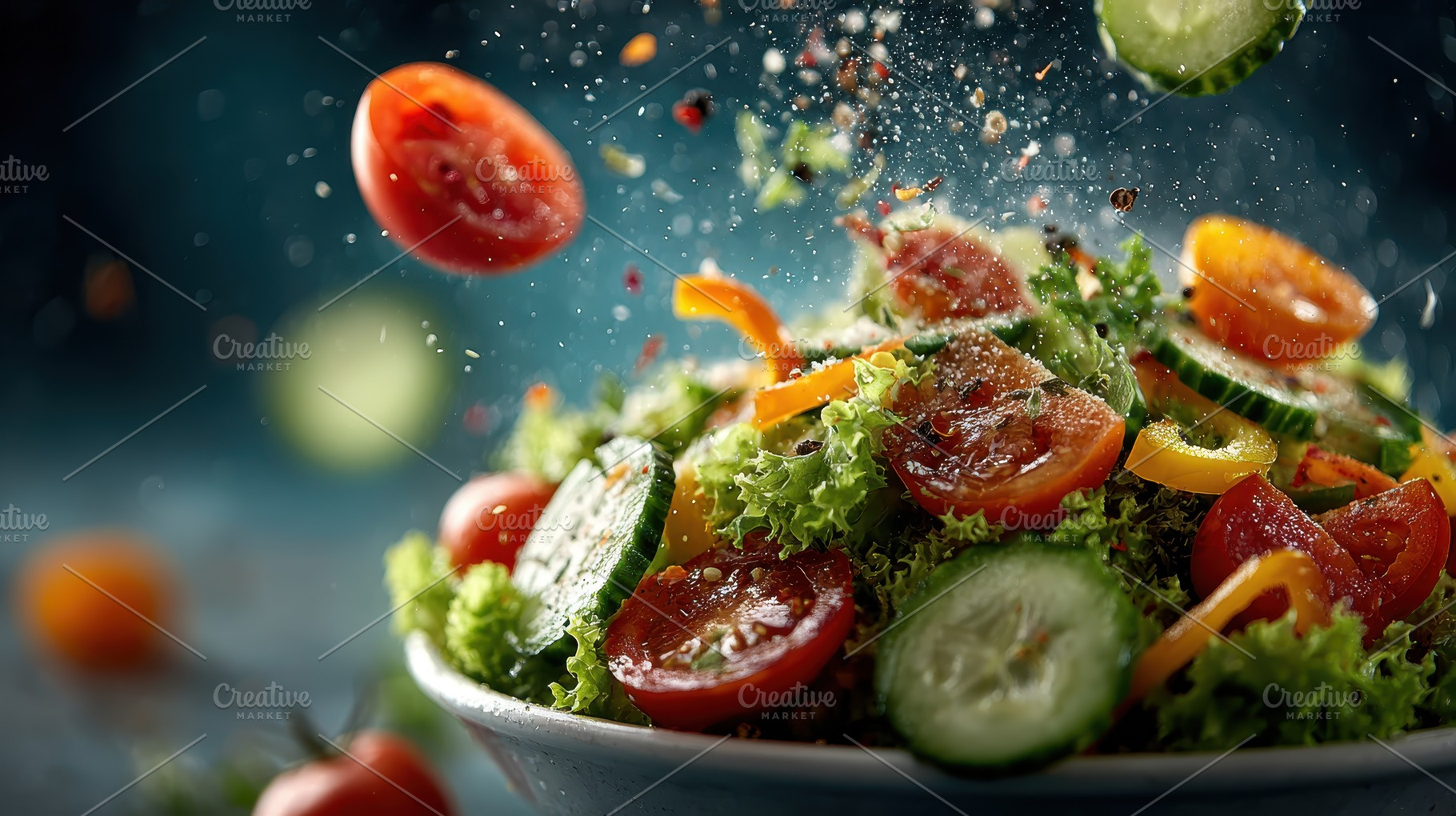Fresh vibrant salad vegetables tosse, a Photo by Pixeness Studio