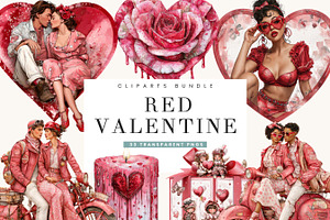 Red Valentine Clipart Bundle, a Seasonal Illustration by BusyDaydesign