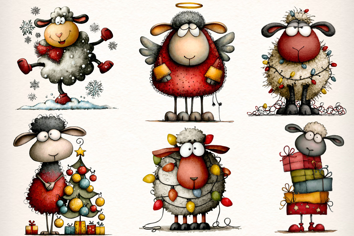 Funny Christmas Sheep Clipart Bundle, an Illustration by Dream Creation (Photo 3 of 8)
