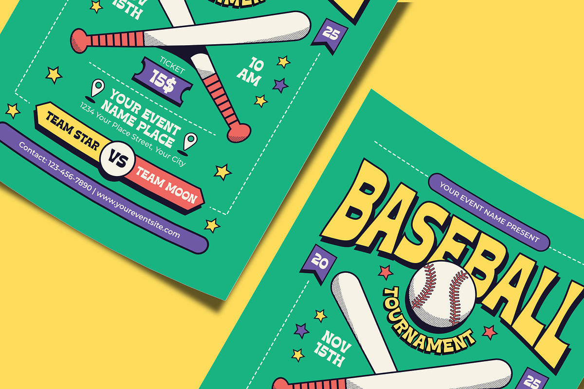 Retro Baseball Tournament Flyer, a Flyer Template by Tiptop Graphic (Photo 3 of 5)