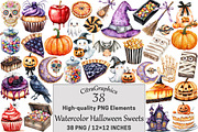 Watercolor Halloween Sweets Clipart, a Seasonal Illustration by CitraGraphics (Thumbnail 1 of 5)
