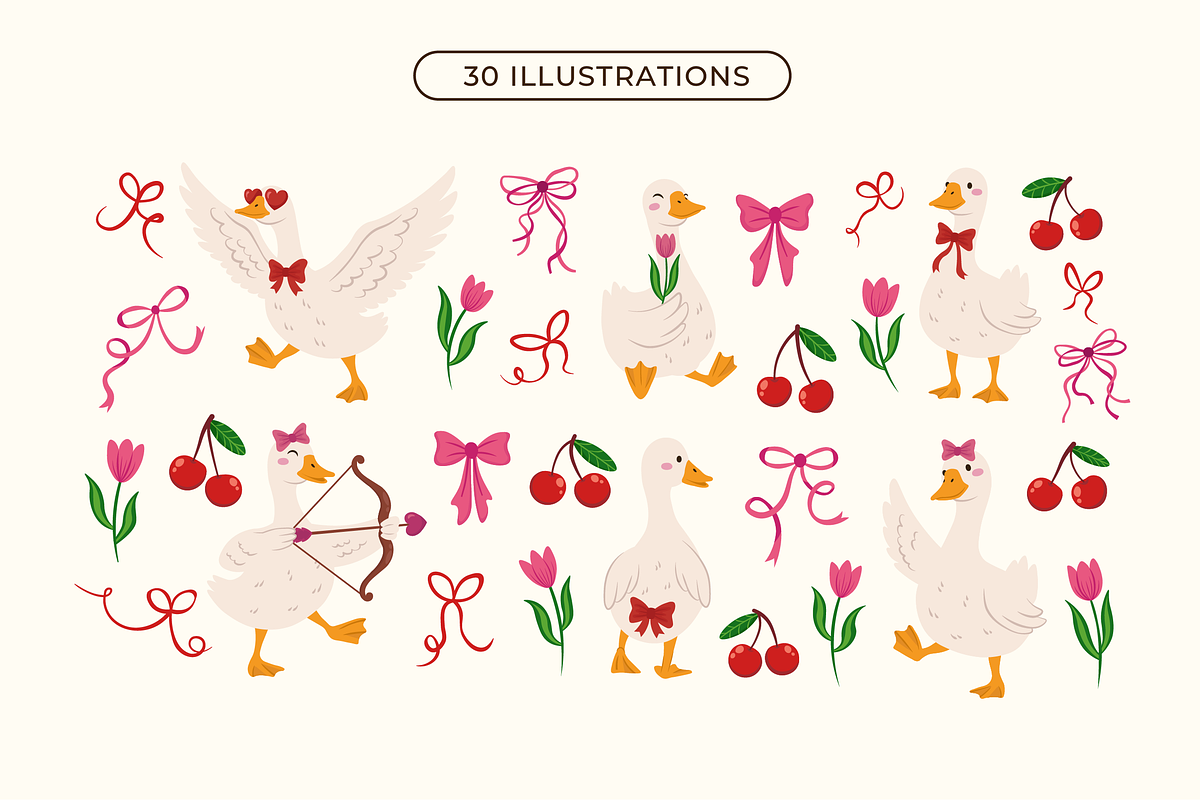 Romantic Geese-Clipart Pattern Cards, a Graphic by semenova.sense (Photo 2 of 11)
