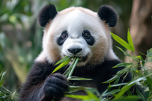 Giant Panda portrait, framed by lush, an Animal Photo by Pixeness Studio