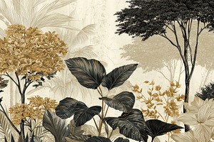 Gold and Charcoal Tropical Wallpaper, a Decorative Illustration by Virgo Studio