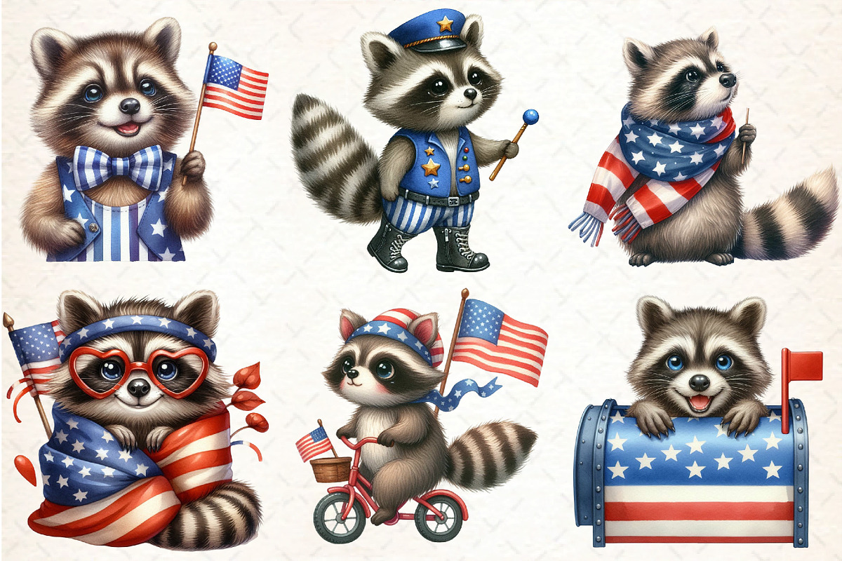 Cartoonish Patriotic Raccoon Clipart, an Illustration by DreamCafeArt (Photo 4 of 5)