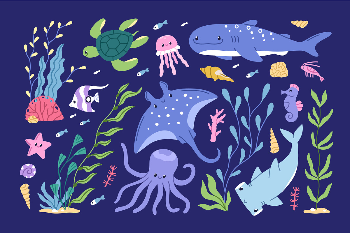 Marine life. Sea set, banner, cards, an Animal Illustration by Good Studio (Photo 3 of 12)