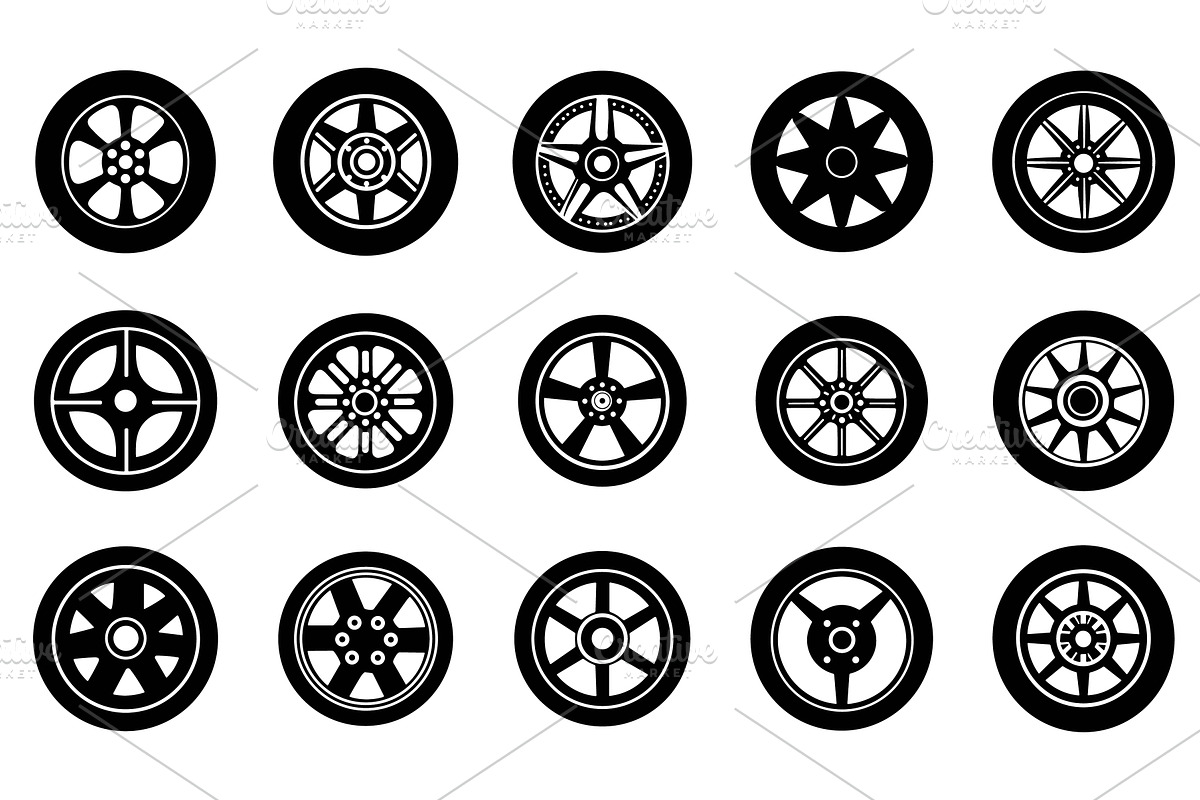 Wheel black icons set. Rubber auto, an Object Illustration by Valerie Bodnar