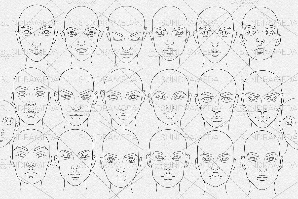 Face Girl Stamp Brushes Procreate, a Brush Add-On by sundrameda (Photo 2 of 5)