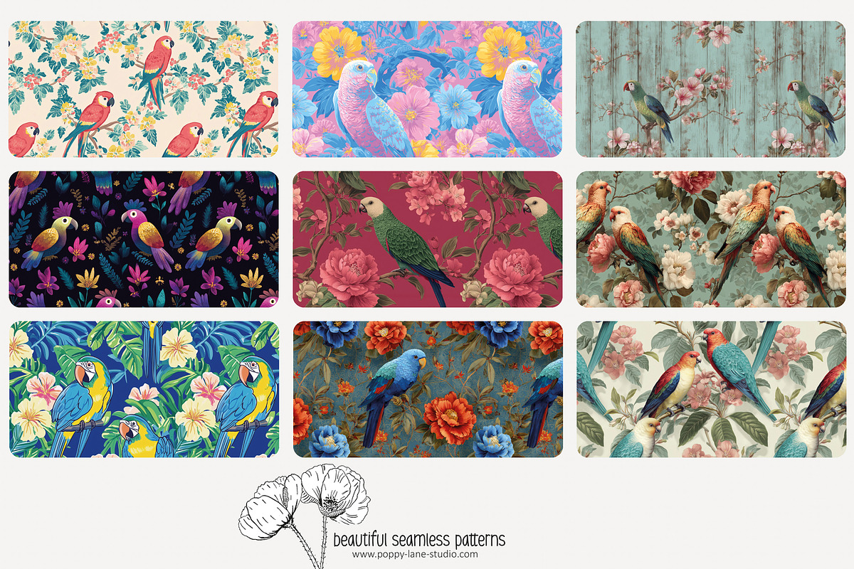 70 parrot seamless pattern, a Pattern Graphic by Poppy Lane Studio