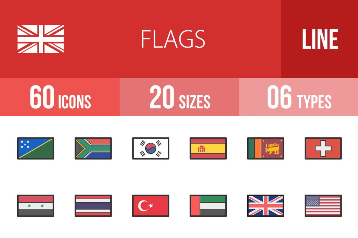 60 Flags Line Filled Icons, an Outline Icon by IconBunny