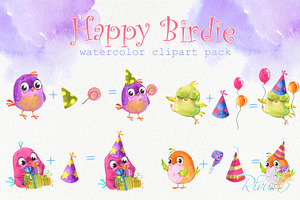 Birthday Watercolor Clipart Birds