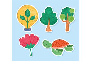 five eco friendly icons, an Object Illustration by studiogstock