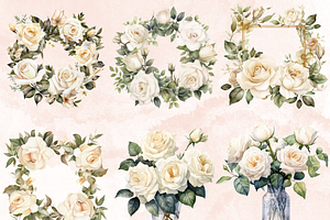 Watercolor White Roses Collection