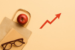 Flatlay concept with apple, glasses,, a Photo by Dvoevnore photos