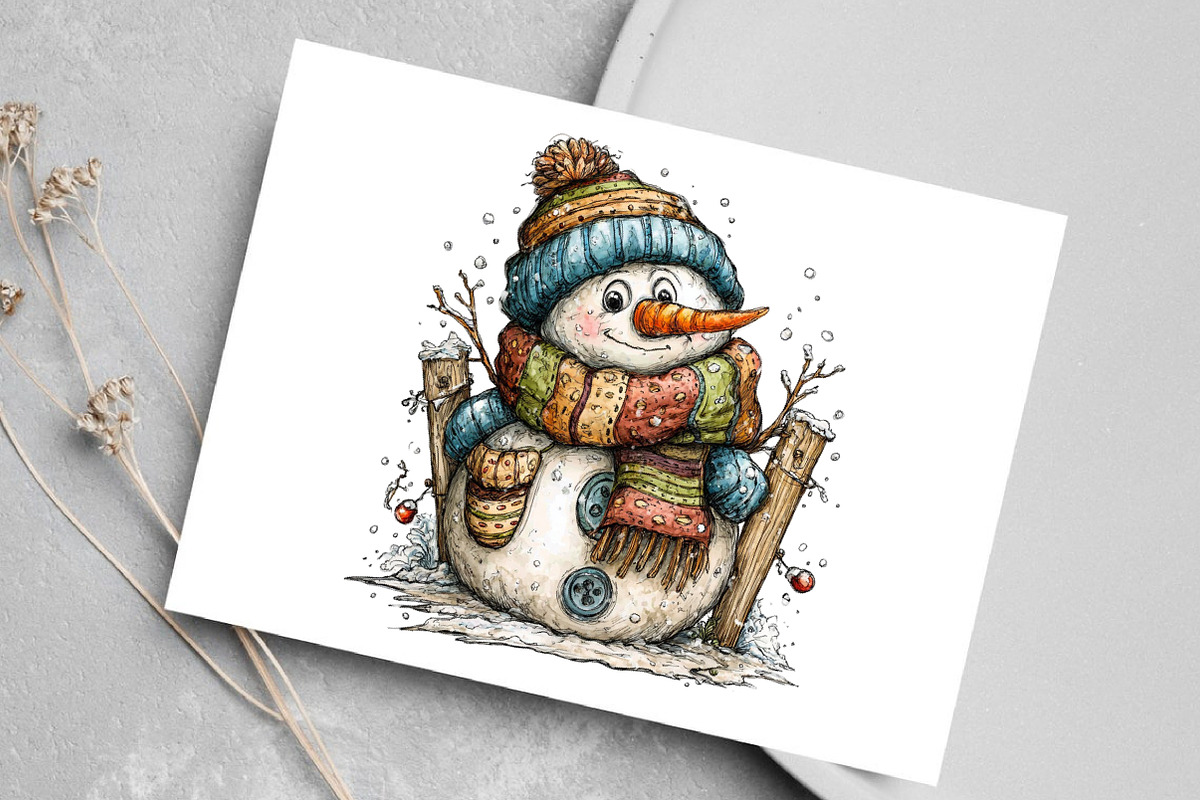 Christmas Snowman Clipart Bundle, an Illustration by Canvas Craft (Photo 5 of 7)