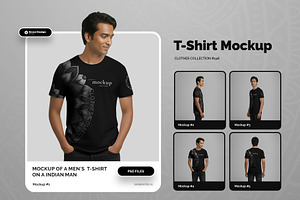 5 T-Shirt Mockups on Indian Man, a Shirt Mockup by Grow Design Craft Studio