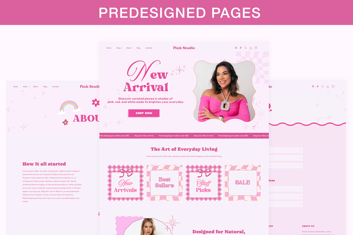 Pink Feminine Fashion Shopify Theme, a Shopify Template by Sky and Stars (Photo 3 of 6)