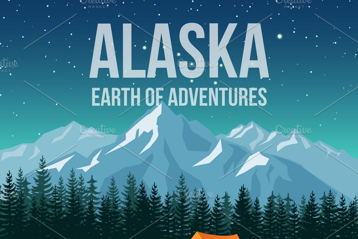 Alaska wildlife travel poster, an Illustration by Microvector
