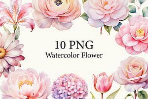 Watercolor flower illustration set.