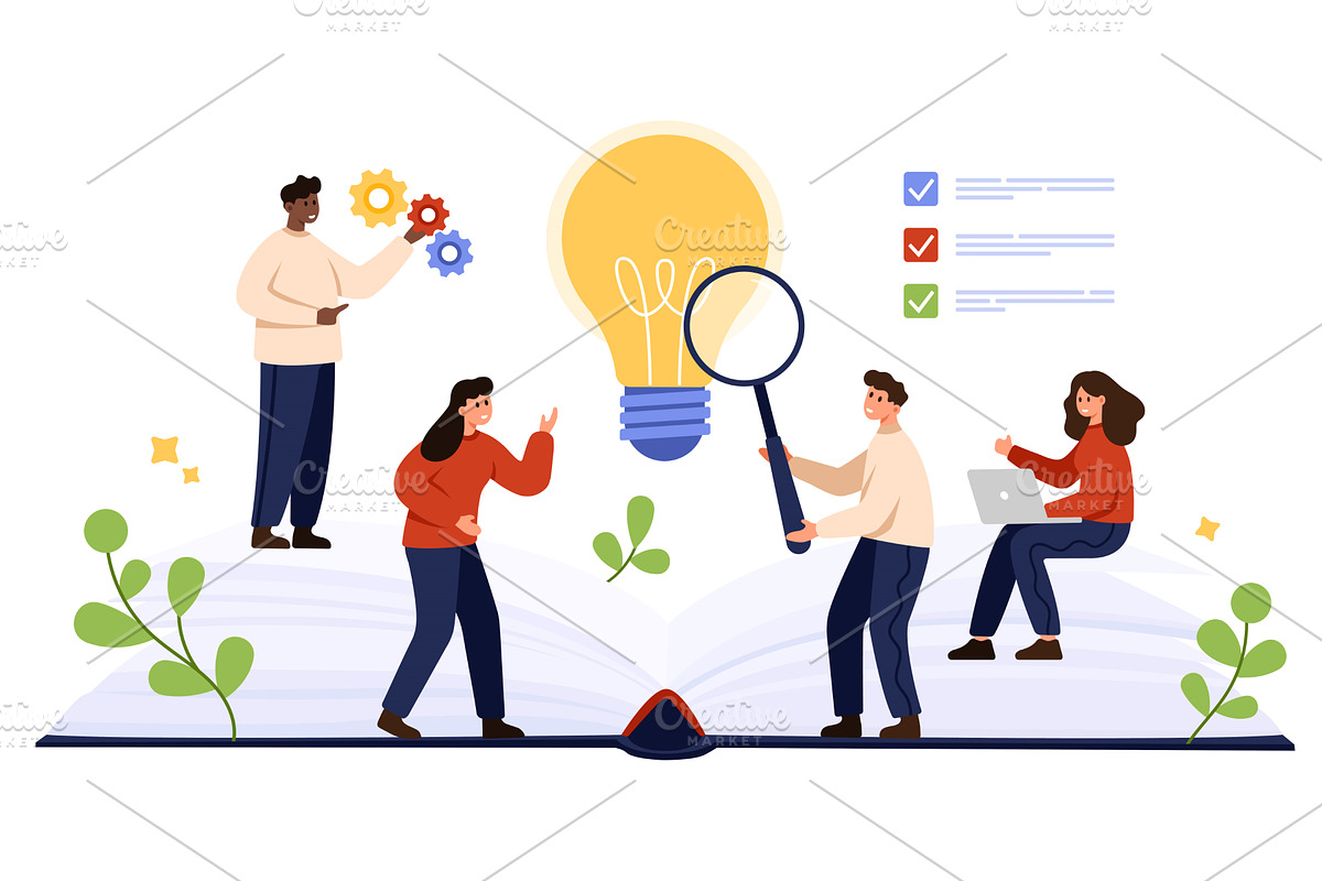 Teamwork and Learning with Open Book, an Education Illustration by Flashvector