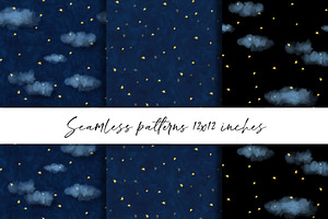 Starry Night Sky Seamless Patterns