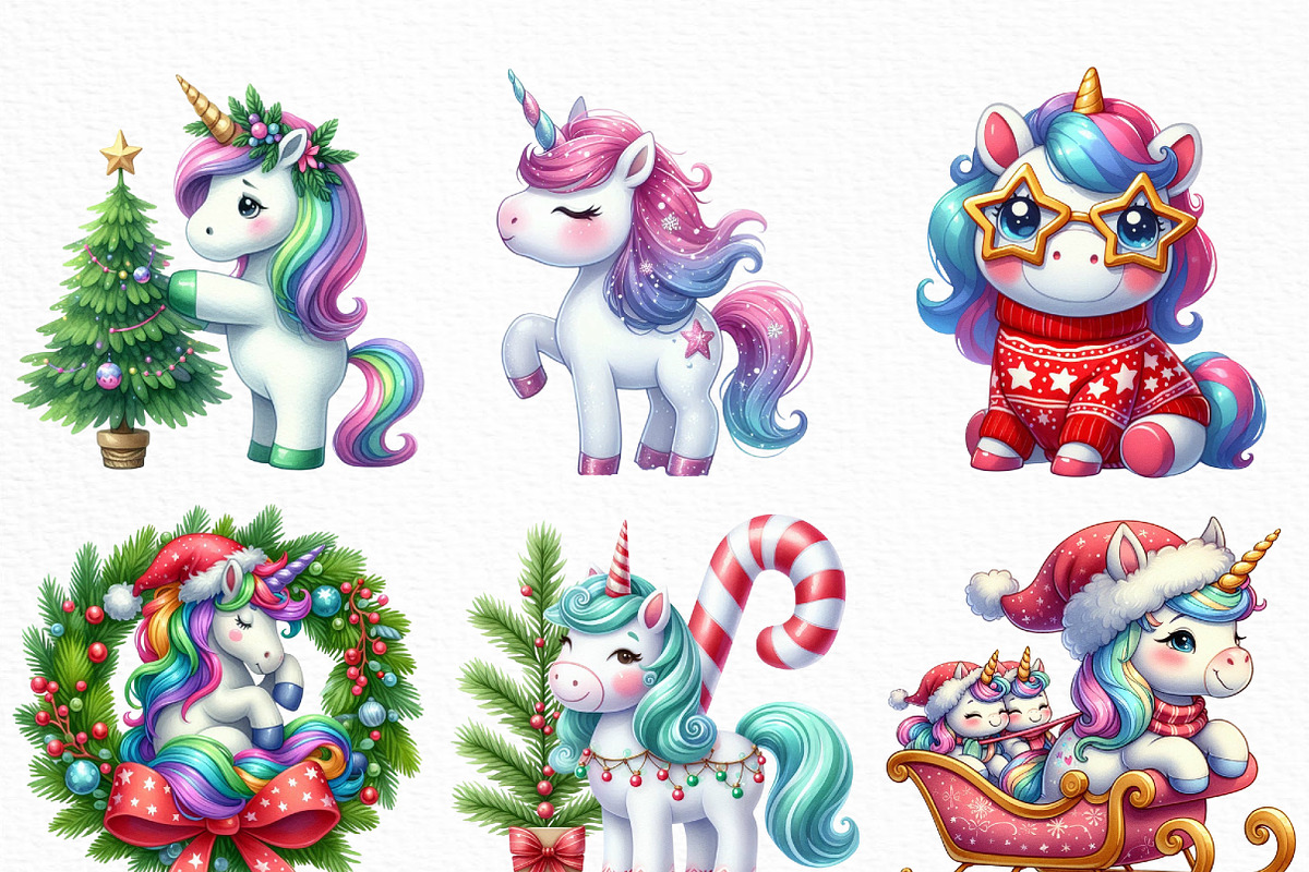 Christmas Unicorn Clipart, an Illustration by Craft Nest (Photo 2 of 6)