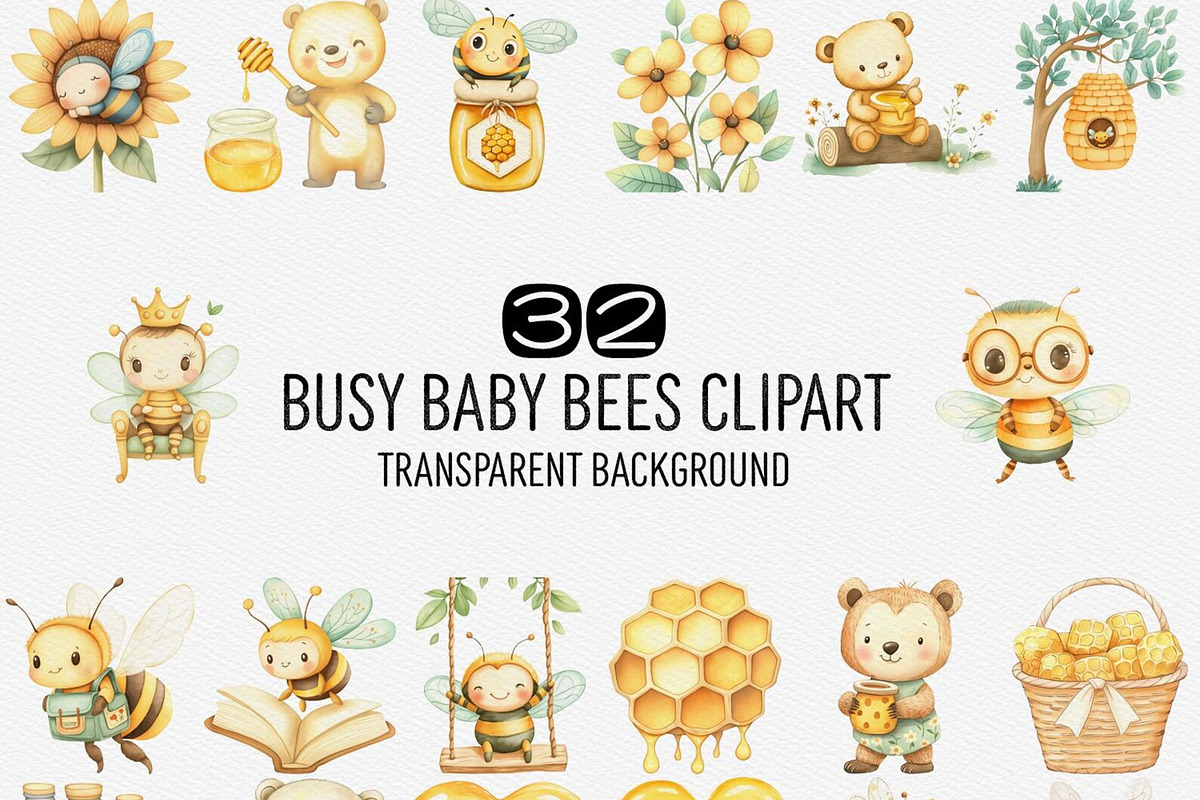 Busy Baby Bees Clipart PNG, an Animal Illustration by DesignRocket (Photo 7 of 7)