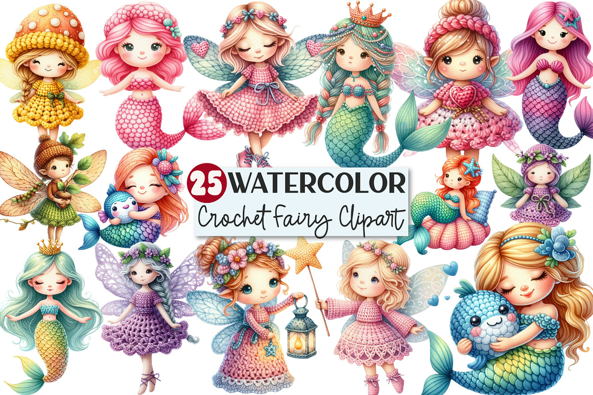Crochet Fairy Mermaid Clipart, an Illustration by Rose Art (Photo 1 of 8)