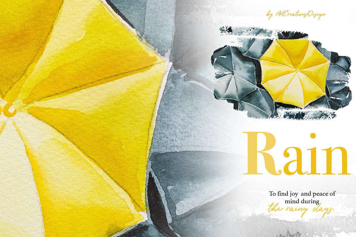 Watercolor Rain Clipart Set, a Seasonal Illustration by ArtCreationsDesign (Photo 8 of 12)